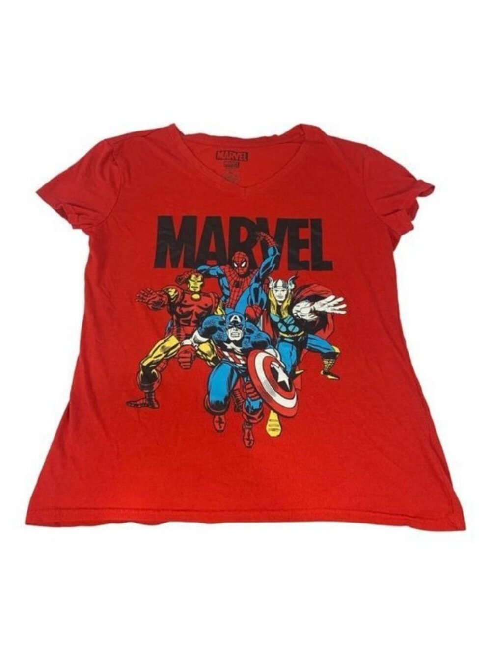 Marvel Avengers Red Graphic Tee Shirt Boys XL V-Neck Short Sleeve